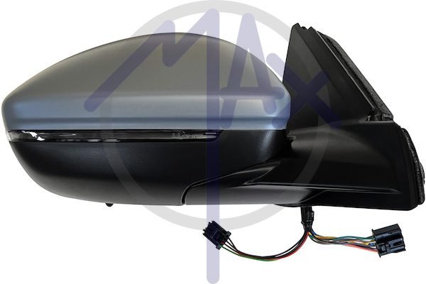 Specchietto retrovisore esterno destro, elettrico, calotta da verniciare, con freccia, ripiegabile elettricamente, con sensore temperatura, con sistema BLIS (angolo cieco), vetro convesso cromato riscaldato, 8+4 pin