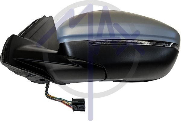 Specchietto retrovisore esterno sinistro, elettrico, calotta da verniciare, con freccia, con luce di cortesia, ripiegabile elettricamente, vetro convesso cromato riscaldato, 10 pin