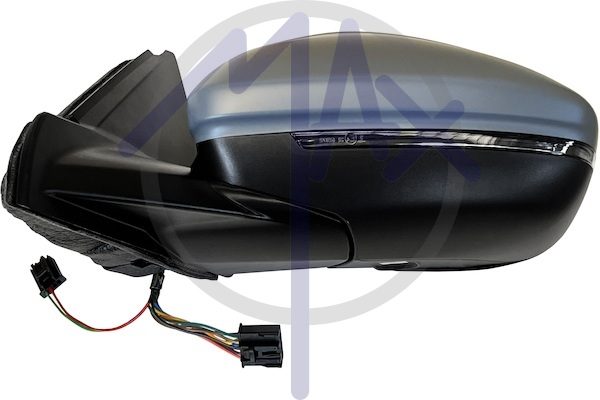 Specchietto retrovisore esterno sinistro, elettrico, calotta da verniciare, con freccia, con luce di cortesia, ripiegabile elettricamente, con sistema BLIS (angolo cieco), vetro convesso cromato riscaldato, 10+2 pin
