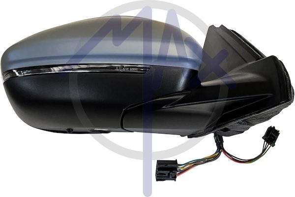 Specchietto retrovisore esterno destro, elettrico, calotta da verniciare, con freccia, con luce di cortesia, ripiegabile elettricamente, con sensore temperatura, con sistema BLIS (angolo cieco), vetro convesso cromato riscaldato, 14 pin
