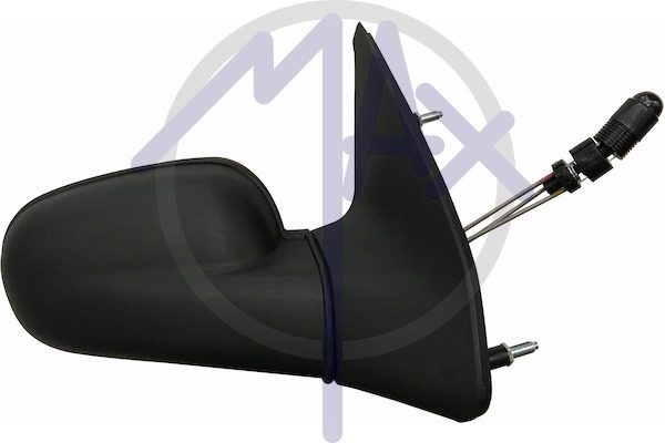 Right outer rear-view mirror, cable adjustment, black cover, convex chrome glass