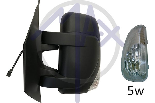 Specchietto retrovisore esterno sinistro, elettrico, calotta nera, con freccia bianca 5W, vetro convesso cromato riscaldato, doppio vetro, 7 pin