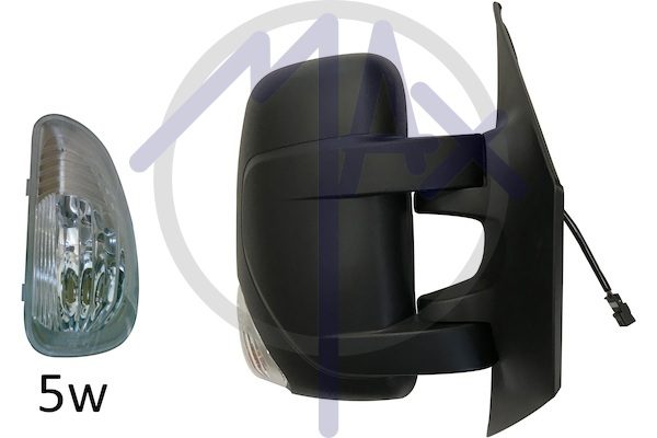 Specchietto retrovisore esterno destro, elettrico, calotta nera, con freccia bianca 5W, con sensore temperatura, vetro convesso cromato riscaldato, doppio vetro, 9 pin