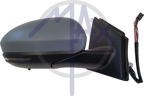 Specchietto retrovisore esterno destro, elettrico, calotta da verniciare, con freccia, ripiegabile elettricamente, con sensore temperatura, vetro convesso cromato riscaldato, 11 pin