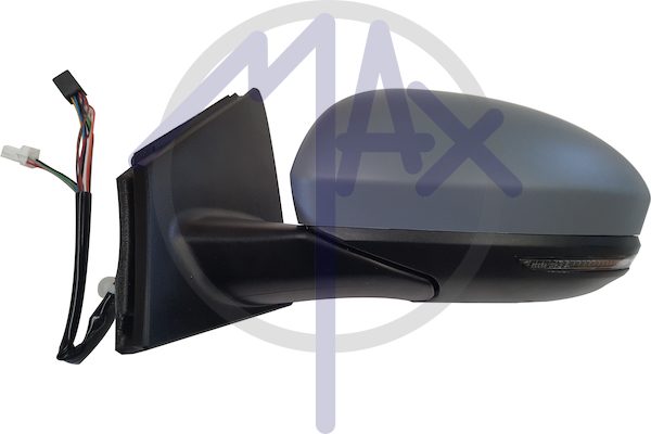 Specchietto retrovisore esterno sinistro, elettrico, calotta da verniciare, con freccia, con luce di cortesia, ripiegabile elettricamente, con sistema BLIS (angolo cieco), vetro asferico cromato riscaldato, 13 pin