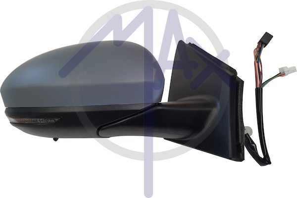 Specchietto retrovisore esterno destro, elettrico, calotta da verniciare, con freccia, con luce di cortesia, ripiegabile elettricamente, con sensore temperatura, con sistema BLIS (angolo cieco), vetro convesso cromato riscaldato, 15 pin