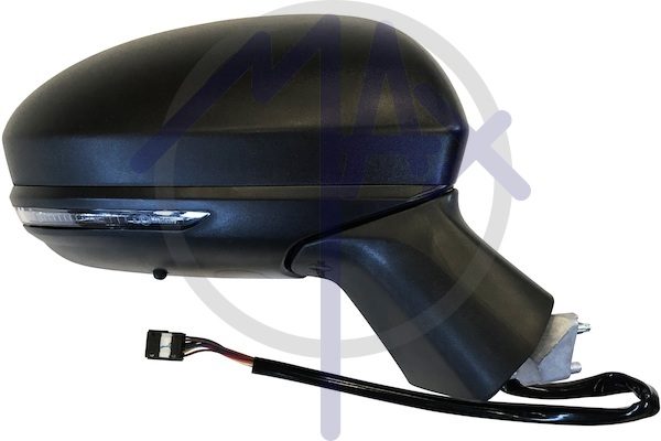 Specchietto retrovisore esterno destro, elettrico, calotta nera, con freccia, con sensore temperatura, vetro convesso cromato riscaldato, 9 pin