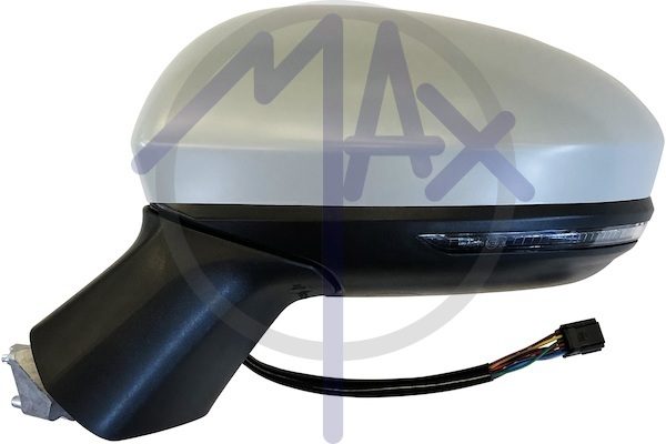 Specchietto retrovisore esterno sinistro, elettrico, calotta da verniciare, con freccia, ripiegabile elettricamente, vetro asferico cromato riscaldato, 9 pin