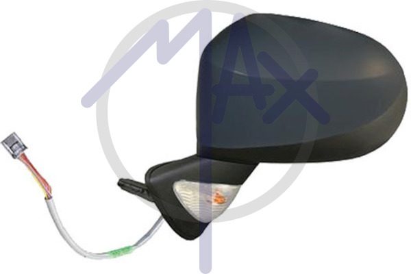 Specchietto retrovisore esterno sinistro, elettrico, calotta da verniciare, con freccia bianca, vetro asferico cromato riscaldato, 7 pin
