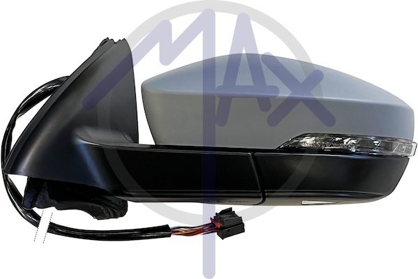 Specchietto retrovisore esterno sinistro, elettrico, calotta da verniciare, con freccia, con luce di cortesia, ripiegabile elettricamente, vetro convesso cromato riscaldato, 11 pin