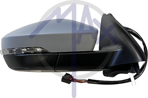 Specchietto retrovisore esterno destro, elettrico, calotta da verniciare, con freccia, con luce di cortesia, ripiegabile elettricamente, vetro convesso cromato riscaldato, 11 pin