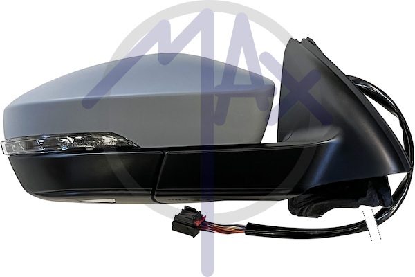Specchietto retrovisore esterno destro, elettrico, calotta da verniciare, con freccia, con luce di cortesia, ripiegabile elettricamente, con memoria, vetro convesso cromato riscaldato, 15 pin