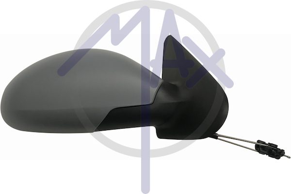 Exterior rear-view mirror, right, cable adjustment, cover for painting, convex chrome glass