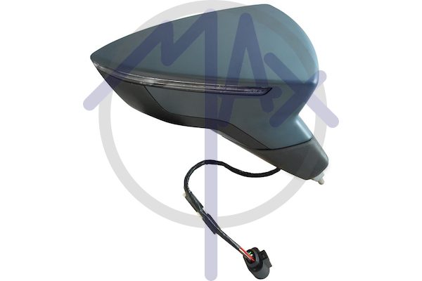 Right outer rear-view mirror, electric, cover to be painted, with indicator, heated chrome convex glass, 6 pin