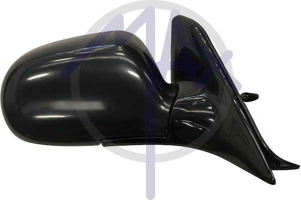 Right outer rear-view mirror, cable adjustment, black cover, convex chrome glass