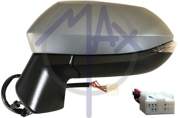 Specchietto retrovisore esterno sinistro, elettrico, calotta da verniciare, con freccia, ripiegabile elettricamente, con sistema BLIS (angolo cieco), vetro convesso cromato riscaldato, 9 pin
