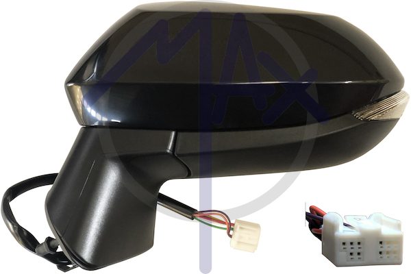 Specchietto retrovisore esterno sinistro, elettrico, calotta nera verniciabile, con freccia, ripiegabile elettricamente, vetro convesso cromato, 7 pin