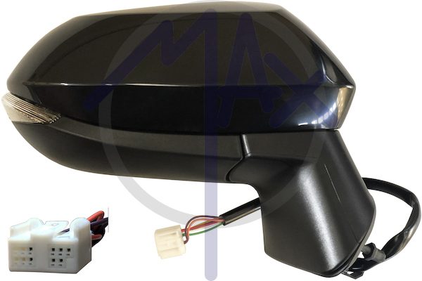 Specchietto retrovisore esterno destro, elettrico, calotta nera verniciabile, con freccia, ripiegabile elettricamente, vetro convesso cromato, 7 pin