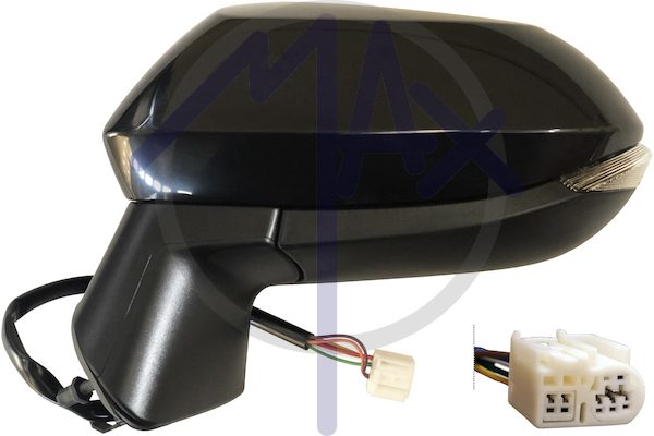 Specchietto retrovisore esterno sinistro, elettrico, calotta nera verniciabile, con freccia, vetro convesso cromato riscaldato, 6 pin
