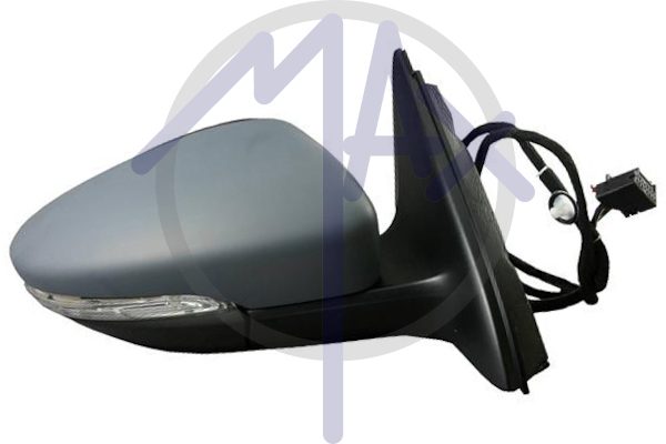 Right outer rear-view mirror, electric, cover to be painted, with indicator, heated chrome convex glass, 6 pin