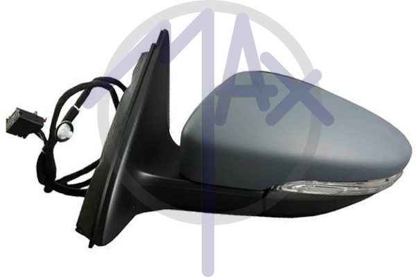 Specchietto retrovisore esterno sinistro, elettrico, calotta da verniciare, con freccia, con luce di cortesia, ripiegabile elettricamente, vetro asferico cromato riscaldato, 9 pin