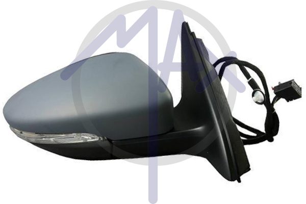 Specchietto retrovisore esterno destro, elettrico, calotta da verniciare, con freccia, con luce di cortesia, ripiegabile elettricamente, con memoria, vetro convesso cromato riscaldato, 13 pin