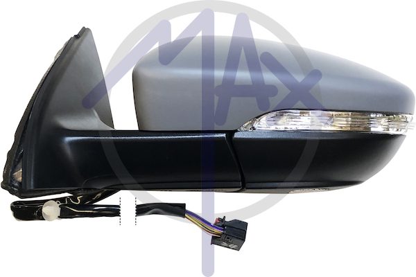 Specchietto retrovisore esterno sinistro, elettrico, calotta da verniciare, con freccia, con luce di cortesia, ripiegabile elettricamente, con memoria, vetro asferico cromato riscaldato, 13 pin