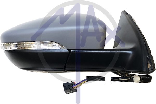 Specchietto retrovisore esterno destro, elettrico, calotta da verniciare, con freccia, con luce di cortesia, ripiegabile elettricamente, con memoria, vetro convesso cromato riscaldato, 13 pin