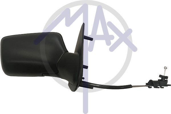 Right outer rear-view mirror, cable adjustment, black cover, convex chrome glass