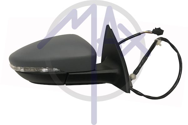Right outer rear-view mirror, electric, cover to be painted, with indicator, heated chrome convex glass, 6 pin