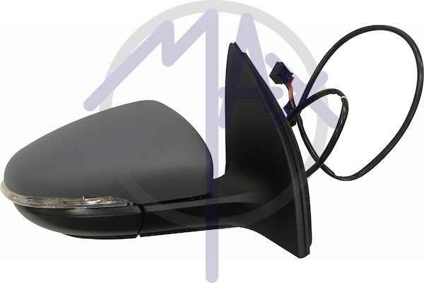 Right outer rear-view mirror, electric, cover to be painted, with indicator, heated chrome convex glass, 6 pin
