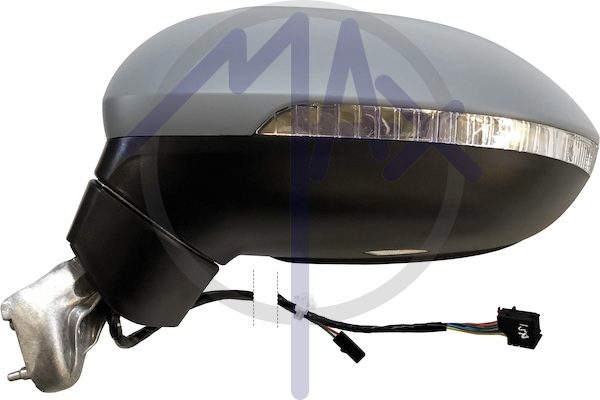 Specchietto retrovisore esterno sinistro, elettrico, calotta da verniciare, con freccia, con luce di cortesia, con sistema BLIS (angolo cieco), vetro asferico cromato riscaldato, 7+2 pin