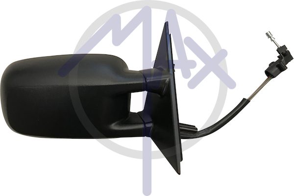 Right outer rear-view mirror, cable adjustment, black cover, convex chrome glass