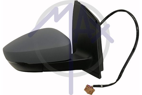 Specchietto retrovisore esterno destro, elettrico, calotta da verniciare, con freccia, vetro convesso cromato riscaldato, connettore quadrato