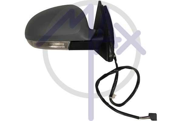 Specchietto retrovisore esterno destro, elettrico, calotta da verniciare, con freccia, con luce di cortesia, ripiegabile elettricamente, vetro convesso cromato riscaldato