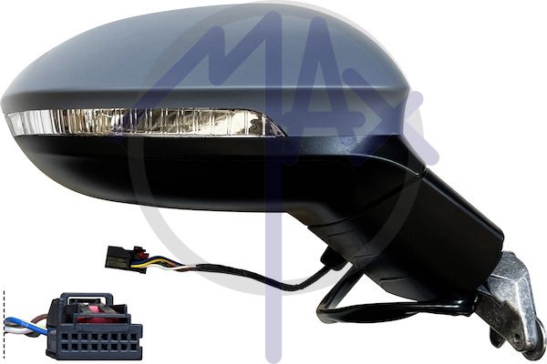 Right outer rear-view mirror, electric, cover to be painted, with indicator, heated chrome convex glass, 6 pin