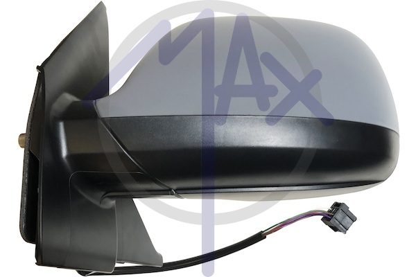 Specchietto retrovisore esterno sinistro, elettrico, calotta da verniciare, ripiegabile elettricamente, vetro asferico cromato riscaldato, vetro singolo, 7 pin