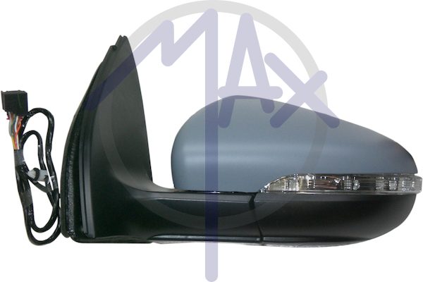 Specchietto retrovisore esterno sinistro, elettrico, calotta da verniciare, con freccia, ripiegabile elettricamente, vetro asferico cromato riscaldato, 8 pin