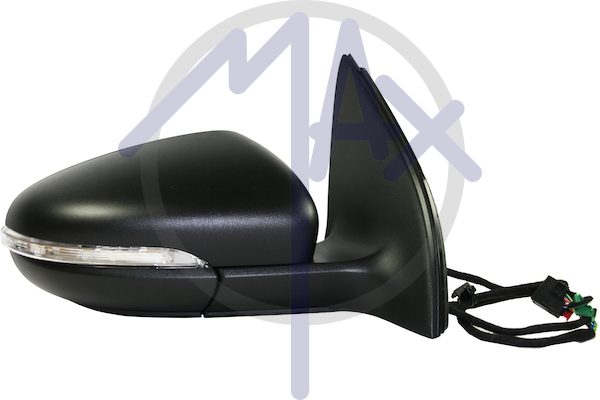 Specchietto retrovisore esterno destro, elettrico, calotta da verniciare, con freccia, con luce di cortesia, ripiegabile elettricamente, con memoria, vetro convesso cromato riscaldato, 13 pin
