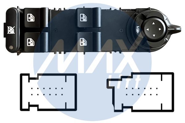 Pulsantiera alzacristalli porta anteriore sinistra, per retrovisori elettrici ribaltabili elettricamente, per alzacristalli posteriori elettrici, 4 tasti, 24 pin