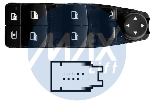 Pulsantiera alzacristalli porta anteriore sinistra, per retrovisori elettrici ribaltabili elettricamente, per alzacristalli posteriori elettrici, comando tendina parasole, 4 tasti, 6 pin