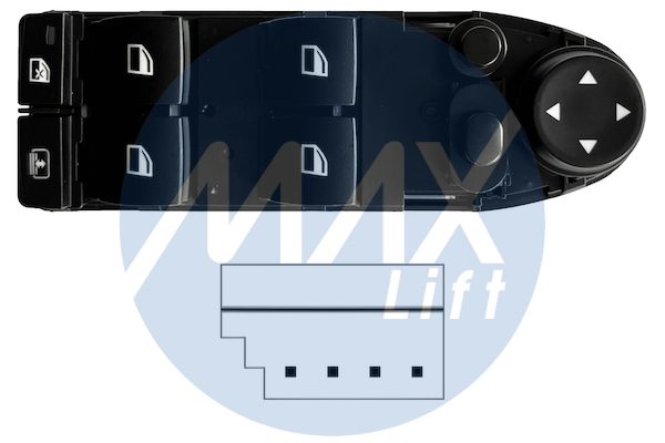 Pulsantiera alzacristalli porta anteriore sinistra, per retrovisori elettrici ribaltabili elettricamente, per alzacristalli posteriori elettrici, comando tendina parasole, 4 tasti, 4 pin