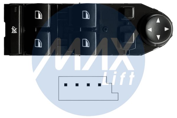 Pulsantiera alzacristalli porta anteriore sinistra, per retrovisori elettrici ribaltabili elettricamente, per alzacristalli posteriori elettrici, 4 tasti, 4 pin