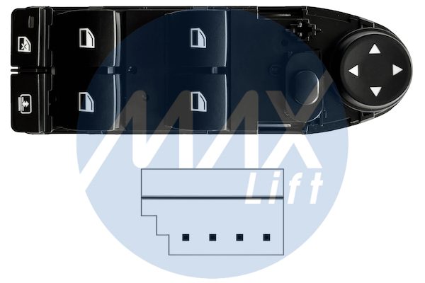 Pulsantiera alzacristalli porta anteriore sinistra, per retrovisori elettrici non ribaltabili elettricamente, per alzacristalli posteriori elettrici, comando tendina parasole, 4 tasti, 4 pin