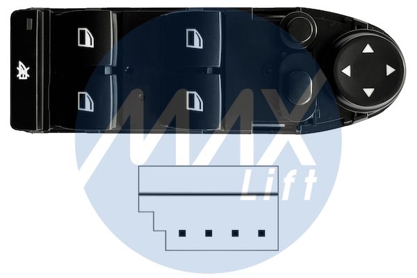 Pulsantiera alzacristalli porta anteriore sinistra, per retrovisori elettrici ribaltabili elettricamente, per alzacristalli posteriori elettrici, 4 tasti, 4 pin