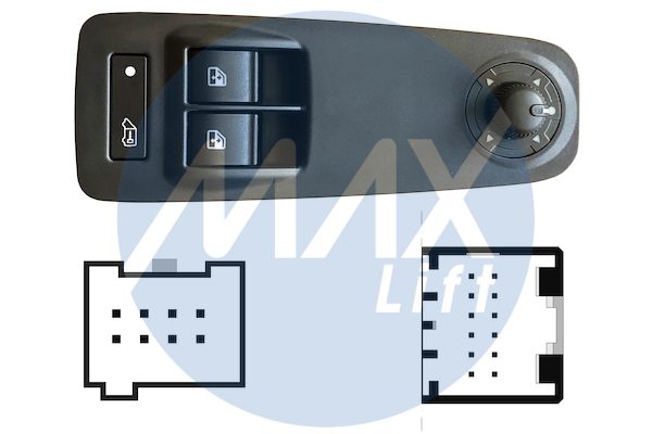 Pulsantiera alzacristalli porta anteriore sinistra, con tasto blocco porte, per retrovisori elettrici non ribaltabili elettricamente, colore grigio, 2 tasti, 20 pin