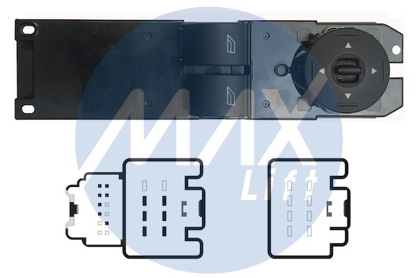 Pulsantiera alzacristalli porta anteriore sinistra, per retrovisori elettrici, per alzacristalli posteriori manuali o assenti, 2 tasti, 13 pin