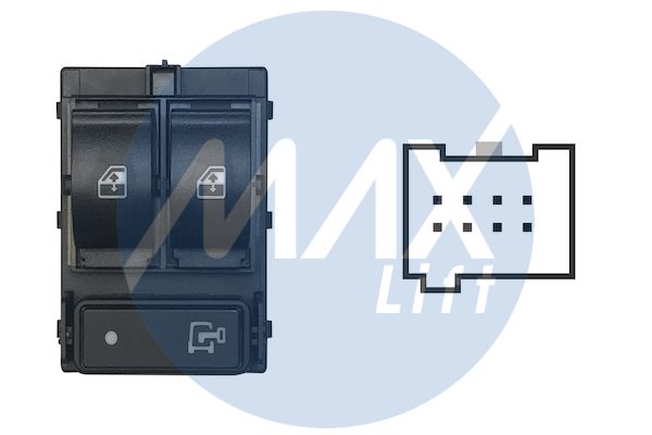 Pulsantiera alzacristalli porta anteriore sinistra, per alzacristalli posteriori manuali o assenti, con tasto blocco porte, 2 tasti, 8 pin, connettore blu