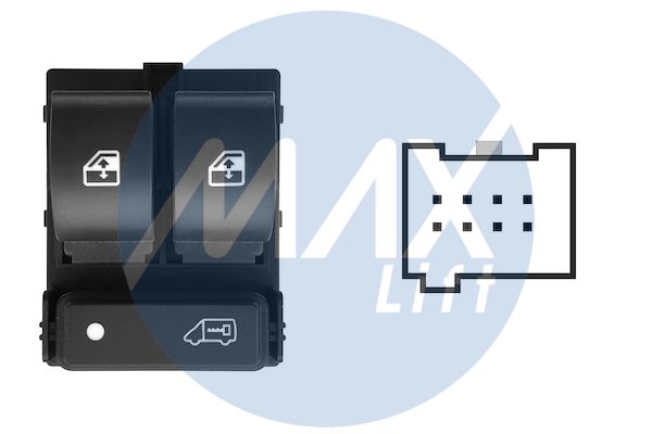 Pulsantiera alzacristalli anteriori, porta anteriore sinistra, per retrovisori non ribaltabili elettricamente, con tasto blocco porte con logo furgone, colore grigio, 2 tasti, 8 pin