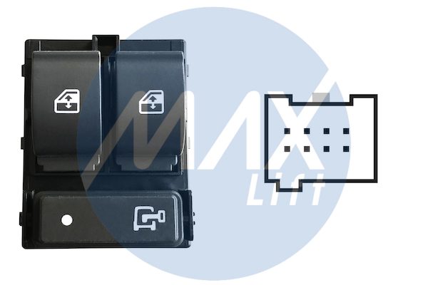 Pulsantiera alzacristalli anteriori, porta anteriore sinistra, per retrovisori non ribaltabili elettricamente, con tasto blocco porte con logo chiave, colore grigio, 2 tasti, 8 pin